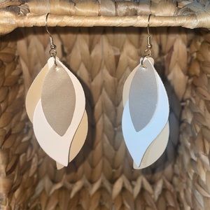 Neutral Dangle Earrings Lightweight Metallic Felt Gold Tone Hook